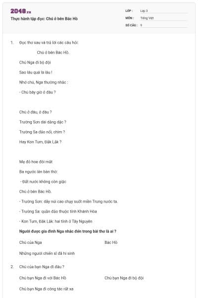 Thực hành tập đọc: Chú ở bên Bác Hồ