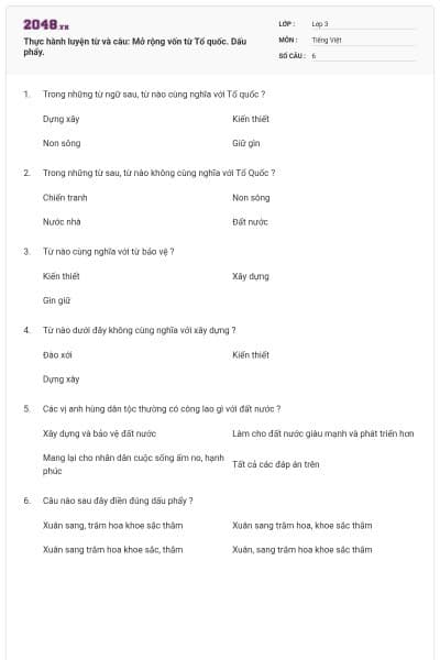 Thực hành luyện từ và câu: Mở rộng vốn từ Tổ quốc. Dấu phẩy.