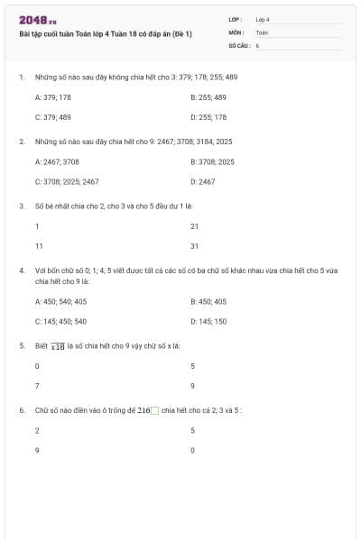 Bài tập cuối tuần Toán lớp 4 Tuần 18 có đáp án (Đề 1)