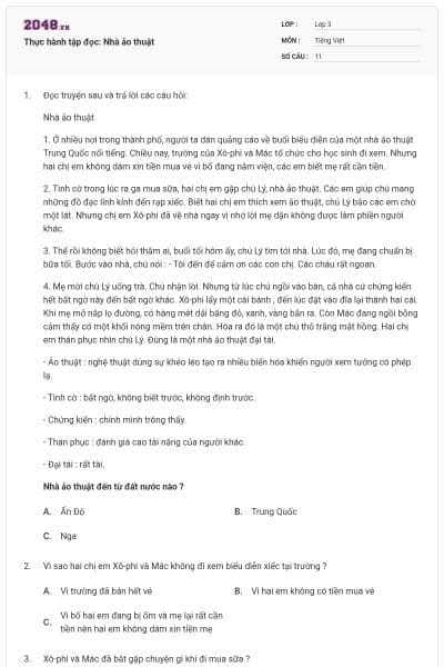 Thực hành tập đọc: Nhà ảo thuật