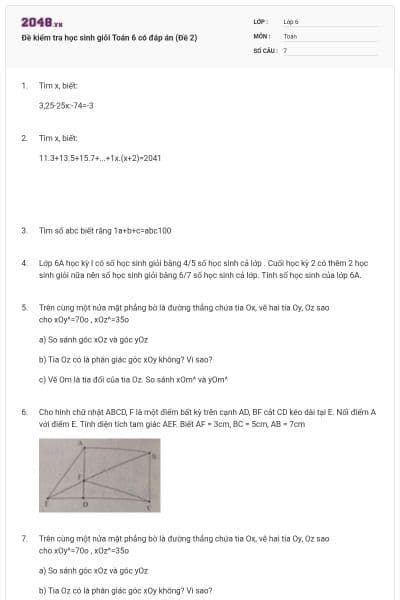 Đề kiểm tra học sinh giỏi Toán 6 có đáp án (Đề 2)