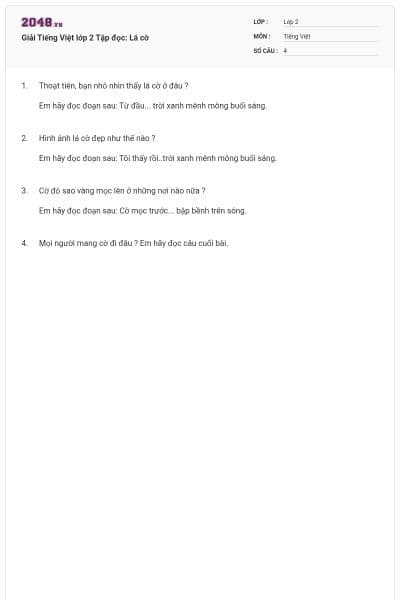 Giải Tiếng Việt lớp 2 Tập đọc: Lá cờ