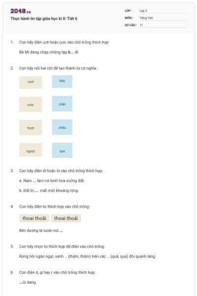 Thực hành ôn tập giữa học kì II: Tiết 6