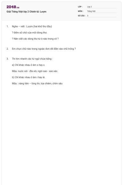 Giải Tiếng Việt lớp 2 Chính tả: Lượm