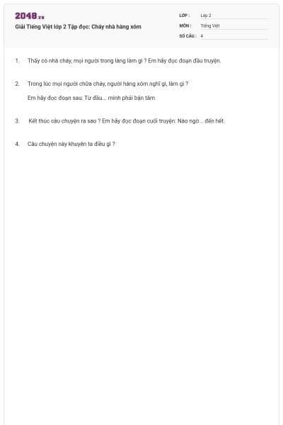 Giải Tiếng Việt lớp 2 Tập đọc: Cháy nhà hàng xóm