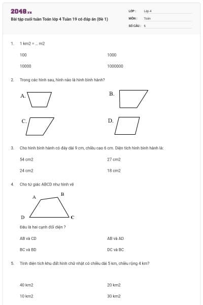 Bài tập cuối tuần Toán lớp 4 Tuần 19 có đáp án (Đề 1)