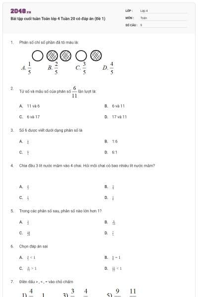 Bài tập cuối tuần Toán lớp 4 Tuần 20 có đáp án (Đề 1)