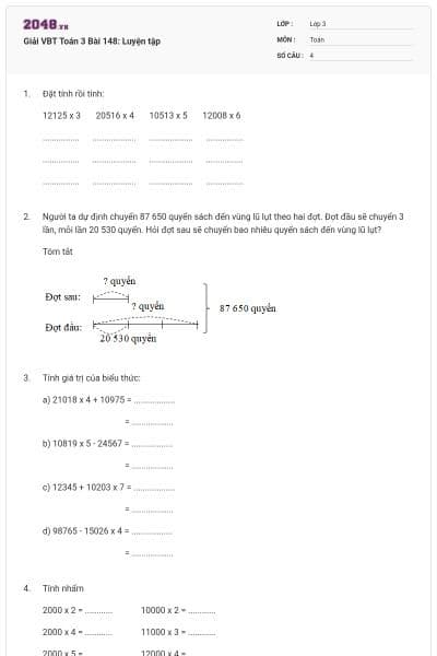 Giải VBT Toán 3 Bài 148: Luyện tập