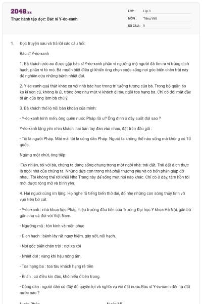 Thực hành tập đọc: Bác sĩ Y-éc-xanh