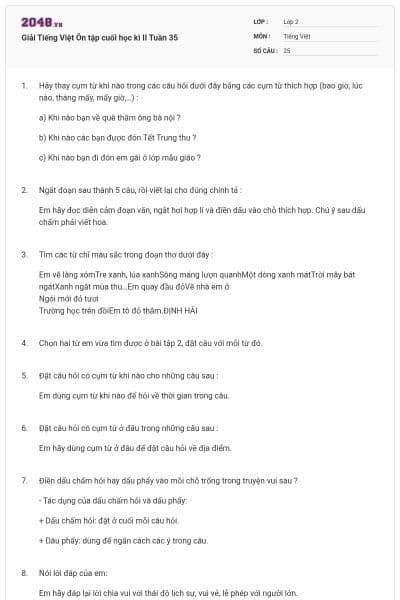 Giải Tiếng Việt Ôn tập cuối học kì II Tuần 35