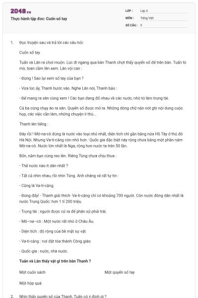 Thực hành tập đoc: Cuốn sổ tay