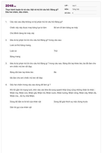 Thực hành luyện từ và câu: Đặt và trả lời câu hỏi: Bằng gì? Dấu hai chấm, dấu chấm.