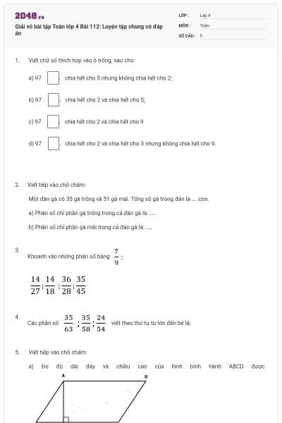 Giải vở bài tập Toán lớp 4 Bài 112: Luyện tập chung có đáp án