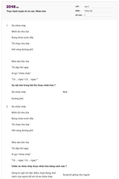 Thực hành luyện từ và câu: Nhân hóa