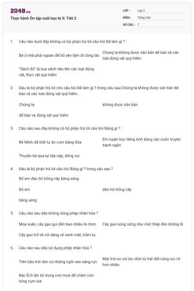 Thực hành Ôn tập cuối học kì II: Tiết 2