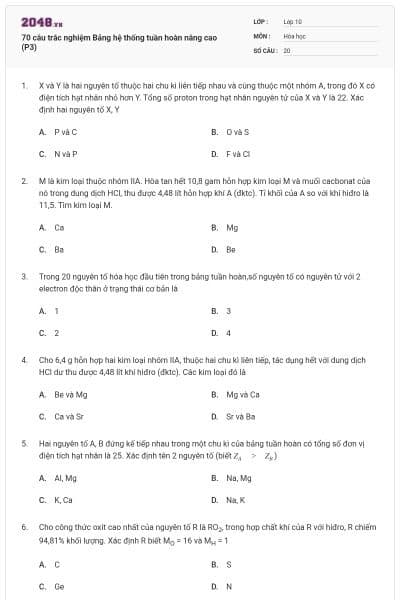 70 câu trắc nghiệm Bảng hệ thống tuần hoàn nâng cao (P3)