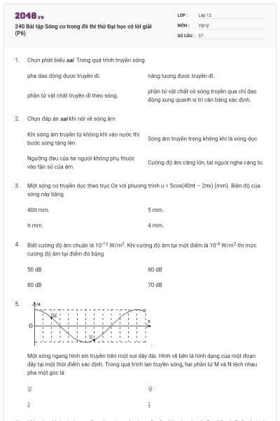 240 Bài tập Sóng cơ trong đề thi thử Đại học có lời giải (P6)