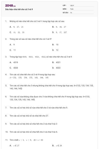 Dấu hiệu chia hết cho cả 3 và 9