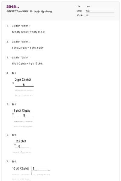 Giải VBT Toán 5 Bài 129: Luyện tập chung