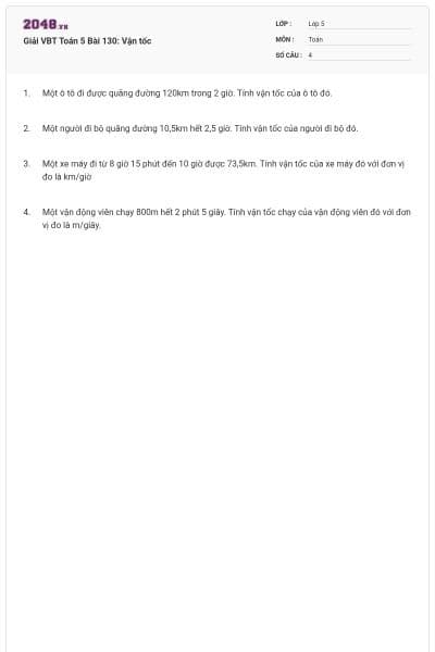 Giải VBT Toán 5 Bài 130: Vận tốc