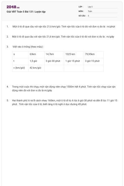 Giải VBT Toán 5 Bài 131: Luyện tập