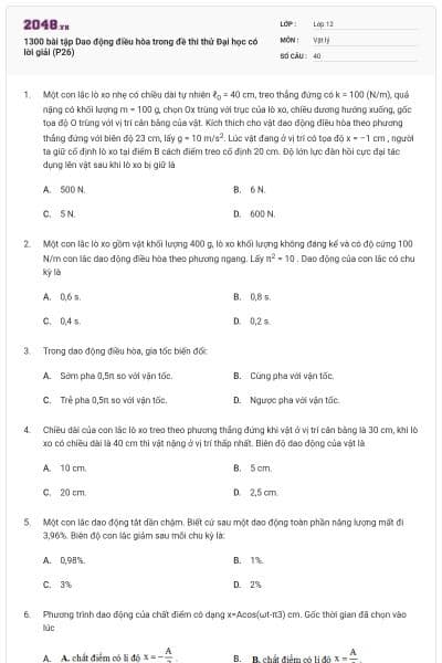 1300 bài tập Dao động điều hòa trong đề thi thử Đại học có lời giải (P26)