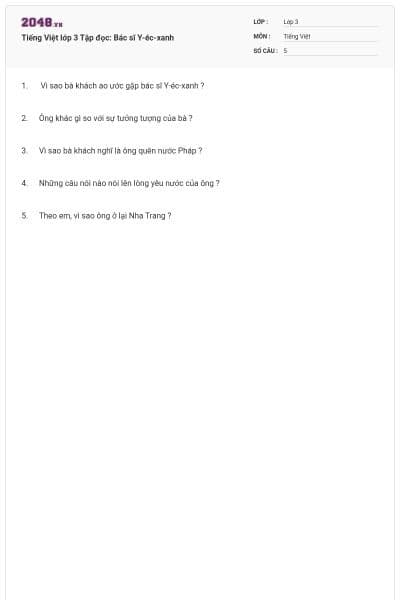 Tiếng Việt lớp 3 Tập đọc: Bác sĩ Y-éc-xanh