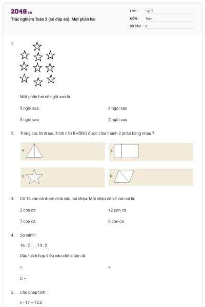 Trắc nghiệm Toán 2 (có đáp án): Một phần hai