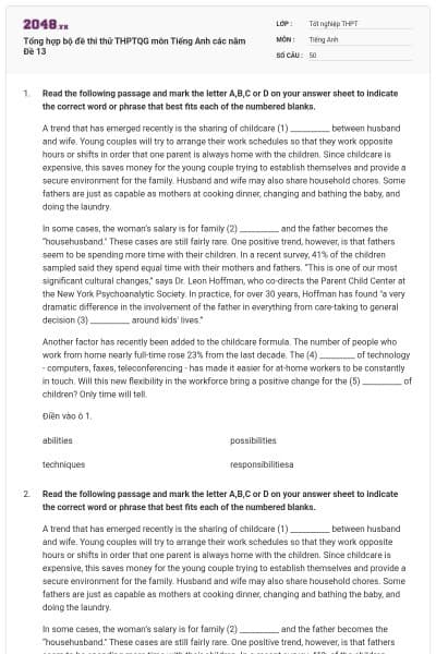 Tổng hợp bộ đề thi thử THPTQG môn Tiếng Anh các năm Đề 13
