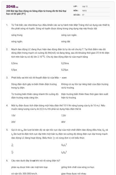 200 Bài tập Dao động và Sóng điện từ trong đề thi thử Đại học có lời giải (P1)