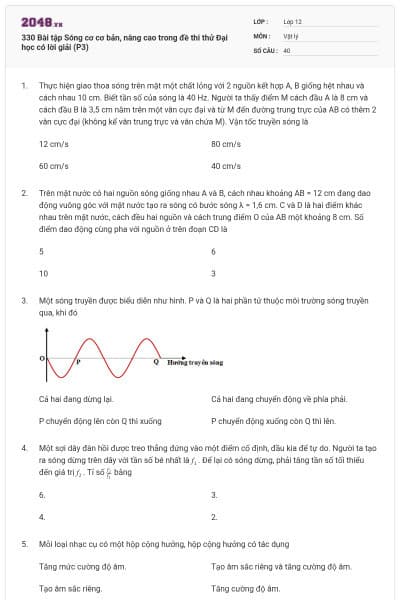 330 Bài tập Sóng cơ cơ bản, nâng cao trong đề thi thử Đại học có lời giải (P3)