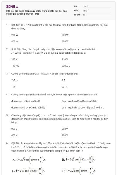 235 Bài tập Dòng điện xoay chiều trong đề thi thử Đại học có lời giải (trường chuyên - P2)