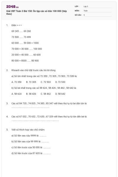 Giải VBT Toán 3 Bài 158: Ôn tập các số đến 100 000 (tiếp theo)