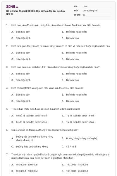 Đề kiểm tra 15 phút GDCD 6 Học kì 2 có đáp án, cực hay (Đề 4)