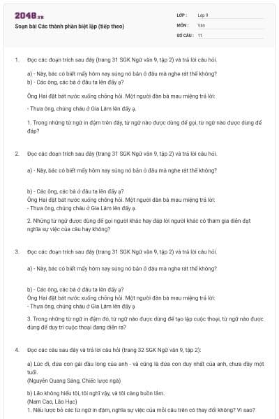 Soạn bài Các thành phần biệt lập (tiếp theo)