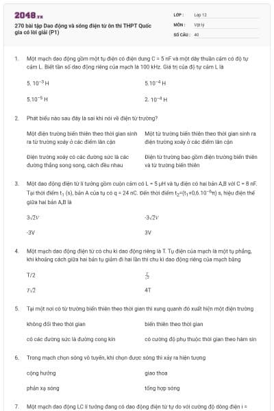 270 bài tập Dao động và sóng điện từ ôn thi THPT Quốc gia có lời giải (P1)