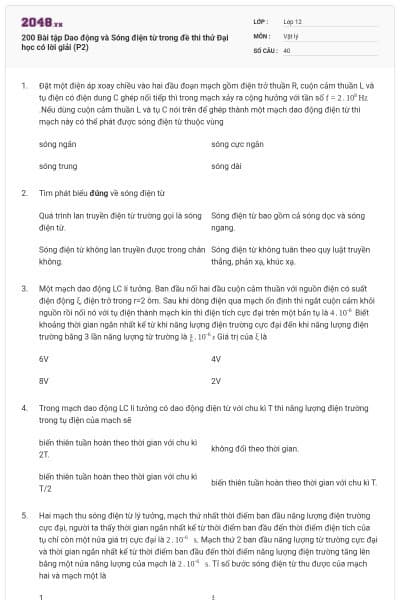 200 Bài tập Dao động và Sóng điện từ trong đề thi thử Đại học có lời giải (P2)