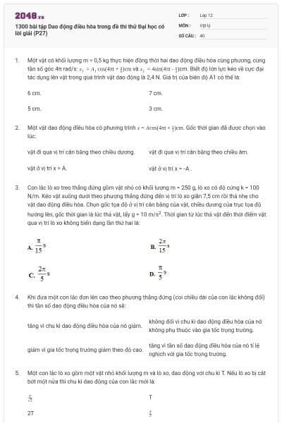 1300 bài tập Dao động điều hòa trong đề thi thử Đại học có lời giải (P27)