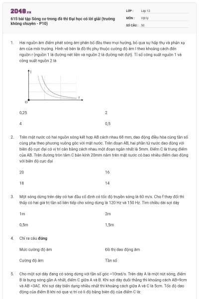 615 bài tập Sóng cơ trong đề thi Đại học có lời giải (trường không chuyên - P10)