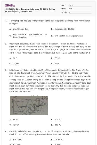 400 Bài tập Dòng điện xoay chiều trong đề thi thử Đại học có lời giải (không chuyên - P4)