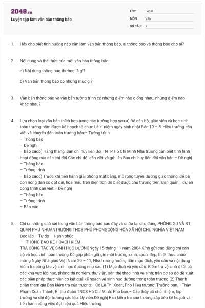 Luyện tập làm văn bản thông báo