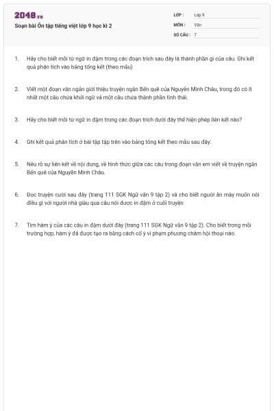 Soạn bài Ôn tập tiếng việt lớp 9 học kì 2