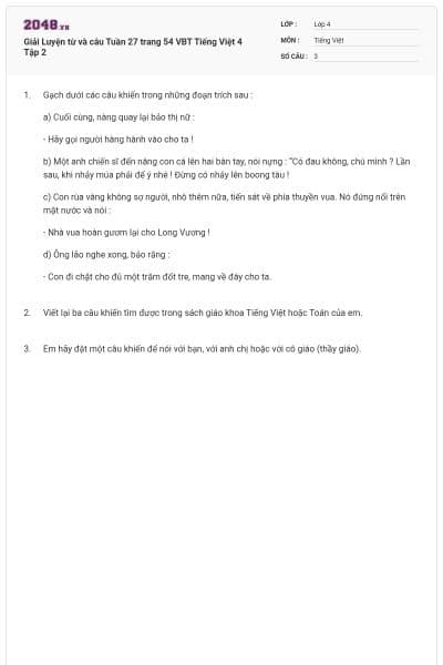 Giải Luyện từ và câu Tuần 27 trang 54 VBT Tiếng Việt 4 Tập 2