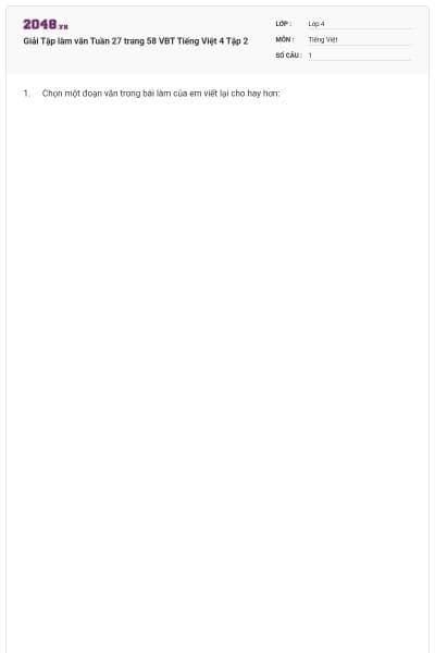 Giải Tập làm văn Tuần 27 trang 58 VBT Tiếng Việt 4 Tập 2