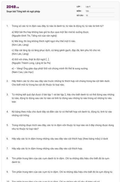 Soạn bài Tổng kết về ngữ pháp