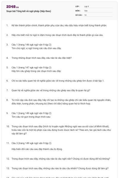 Soạn bài Tổng kết về ngữ pháp (tiếp theo)