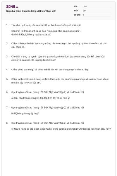 Soạn bài Kiểm tra phần tiếng việt lớp 9 học kì 2