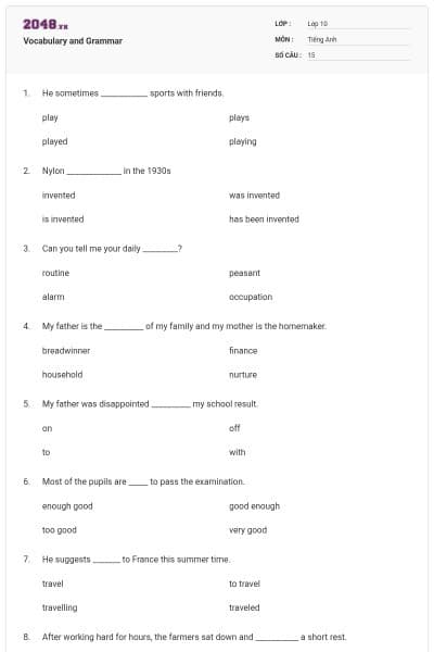 Vocabulary and Grammar