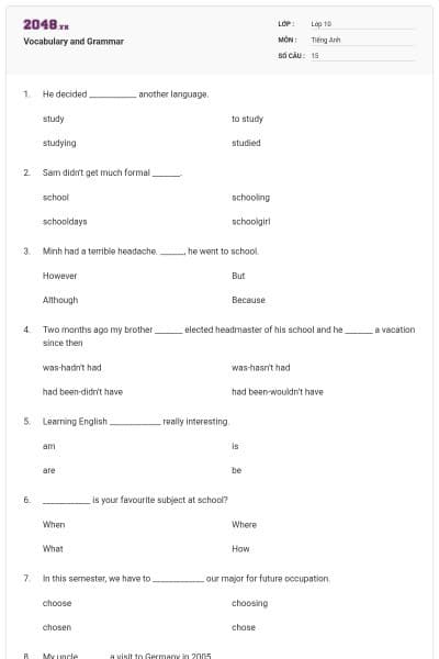 Vocabulary and Grammar