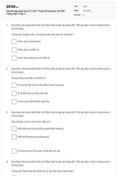 Giải Ôn tập giữa học kì 2 tiết 7 Tuần 28 trang 65, 66 VBT Tiếng Việt 4 Tập 2